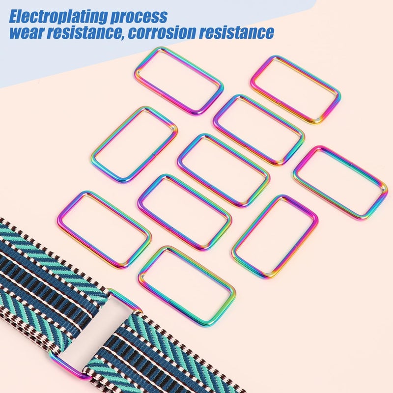 PECMER Rainbow 1.5 Inch Rectangle Rings-10 PCS Adjustable Waist Buckles Replacement Purse Hardware for for Purses and Bags Making Webbing 1 1/2 Inch - Image 3